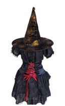 Fantasia/vestido/roupa bruxa renda luxo com chapéu adulto