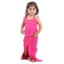 Fantasia Vestido Sereia Rosa Bebê com Cauda