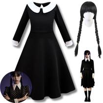 Fantasia Vestido Wandinha Família Addams Infantil + Peruca Fantasia Vestido Wandinha Família Addams Infantil + Peruca