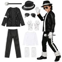 Fantasia VIIOMUYE para Meninos - Conjunto Retrô dos Anos 80/90 com Jaqueta de Lantejoulas, Calças, Camiseta de Manga Longa, Chapéu Fedora, Luvas, Mangas de Perna com Glitter, Óculos Aviador e Microfone de Brinquedo Fantasia VIIOMUYE para Meninos - Conjunto Retrô dos Anos 80/90 com Jaqueta de Lantejoulas, Calças, Camiseta de Manga Longa, Chapéu Fedora, Luvas, Mangas de Perna com Glitter, Óculos Aviador e Microfone de Brinquedo