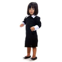 Fantasia Wandinha Addams Bebê Halloween Preto com Gola Branca Fantasia Wandinha Addams Bebê Halloween Preto com Gola Branca