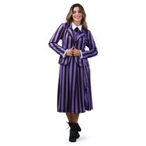 Fantasia Wandinha Adulta Uniforme Colegial Roxo Halloween Luxo
