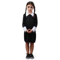 Fantasia Wandinha Infantil 3 a 12 anos Vestido Vandinha Addams Clássico Preto Liso Sulamericana 923295