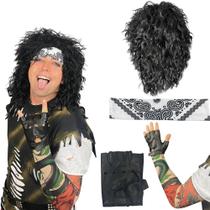 Fantasia Watt's Wigs 80s Rock Star Black Rock Star para homens