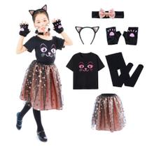 Fantasia Wbesty Halloween Black Cat para meninas de 7 a 8 anos