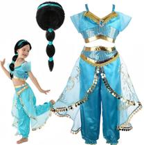 Fantasia Yosbabe Girls Jasmine Cosplay com peruca 7-8T