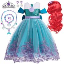 Fantasia Yosbabe Little Mermaid Ariel com peruca e acessórios 4-5T