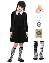 Fantasia ZFQI para meninas, vestido de Halloween preto com colar e meias Fantasia ZFQI para meninas, vestido de Halloween preto com colar e meias