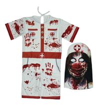 Fantasia Zumbi Halloween Enfermeira Curta Com Máscara