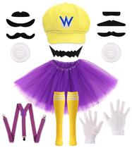 Fantasias de Halloween e acessórios para mulheres adultas fantasia de Halloween, conjunto de festa de cosplay de 2025 para meninas adolescentes com chapéu amarelo, luvas, bigodes, suspensórios, tutu