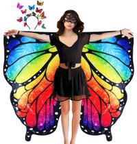 Fantasias femininas de dupla face D.Q.Z com asas de borboleta para adultos Fairy Ladies Festival, festa à fantasia de Halloween (arco-íris brilhante) Fantasias femininas de dupla face D.Q.Z com asas de borboleta para adultos Fairy Ladies Festival, festa à fantasia de Halloween (arco-íris brilhante)