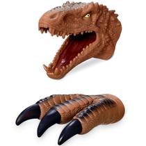 Fantoche + Garra De Mão Dinossauro Marrom Tiranossauro - Adijomar
