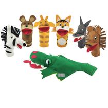 Fantoches Animais Selvagens Kit Com 7 Personagens de Mão em Tecido Feltro