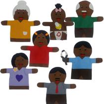 Fantoches Familia Negra 7 Peças Contar Histórias Brinquedo em Feltro Lúdico