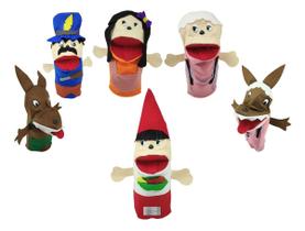 Fantoches Historia Chapeuzinho Vermelho De Mão 25cm Kit Tecido Feltro Com 6 Personagens