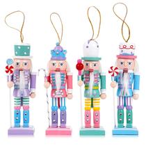 Fantoches Soldados Quebra-Nozes De Natal 4 Peças Artesanato Em Madeira Ornamento Pendente Para