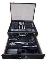 Faqueiro 101 Pçs Aço Inox Caixa De Madeira Presente Prateado
