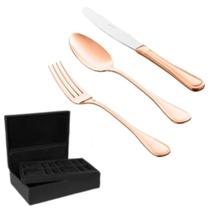 Faqueiro 130 Peças Avalon Aço Inox Rose PVD Com Estojo Wolff - Saldão