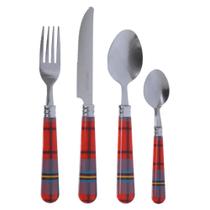 Faqueiro 16 Peças Aço Inox Cabo Plástico Xadrez Uso Frequente / Natalino