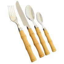 Faqueiro 16 Peças Aço Inox com Cabo Plástico Bambu Serve 4 Pessoas