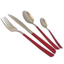 Faqueiro 16 Peças Bicolor Aço Inox Prata Cabo Slim Vermelho Faqueiro 16 Peças Bicolor Aço Inox Prata Cabo Slim Vermelho
