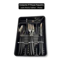 Faqueiro 17 Peças com Porta Talher Inox e Plástico Preto ou Vermelho Cozinha Moderna Faqueiro 17 Peças com Porta Talher Inox e Plástico Preto ou Vermelho Cozinha Moderna