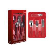 Faqueiro 17 Peças Com Porta Talher Vermelho Aço Inox Cabos Ergonômicos Organização Cozinha Refeição Completa Durável Elegante