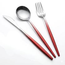 Faqueiro 18 Peças Slim Aço Inox Bicolor Vermelho Gradiente