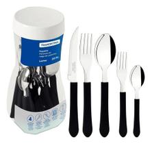 Faqueiro 20 Peças Garfo Faca Colher Aço Inox Preto Cozinha Tramontina