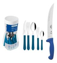 Faqueiro 20 Peças Tramontina Leme Azul Com Faca Butcher