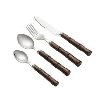 Faqueiro 24 Pç Aço Inox Cabo Plástico Bambu Marrom Luxo Lyor