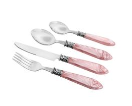 Faqueiro 24 Pçs Inox e Plástico Mother Pearl Rosa Luxo Lyor