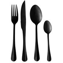 Faqueiro 24 Pçs Preto Fosco Aço Inox Mesa Posta Moderna Facas Garfos Colheres Sobremesa Utensílio Cozinha Jogo de Talher Design Elegante