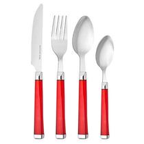 Faqueiro 24 Peça Aço Inox Cabo Acrílico Vermelho Gradiente.