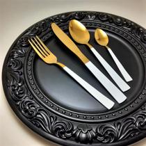 Faqueiro 24 Peças Aço Inox Bicolor Dourado e Branco Saldão