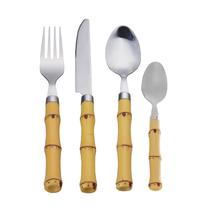 Faqueiro 24 Peças Aço Inox Cabo Bambu Natural Bon Gourmet