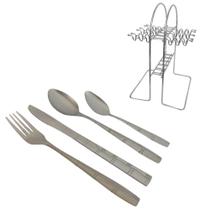 Faqueiro 24 Peças Aço Inox Cabo Modelo Bambu com Suporte