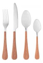 Faqueiro 24 Peças Aço Inox Cabo Plástico Madeirado Milão