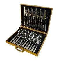 Faqueiro 24 Peças Aço Inox Conjunto Talheres Maleta Dourada