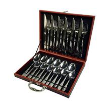 Faqueiro 24 Peças Aço Inox Conjunto Talheres Maleta Marrom