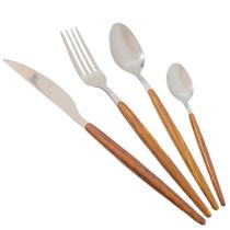 Faqueiro 24 Peças Aço Inox Prata Cabo Slim Tipo Madeira