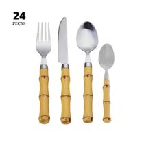 Faqueiro 24 Peças Bambu de Aço Inox Faqueiro 24 Peças Bambu de Aço Inox