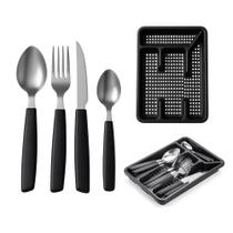 Faqueiro 24 Peças com Suporte Gaveteiro organizador de Talheres Baviera Preto MEK