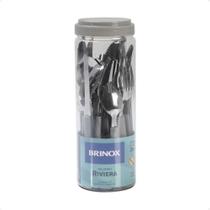 Faqueiro 24 Peças em Aço Inox Riviera Cinza com Pote de Plástico Brinox - 6025/732