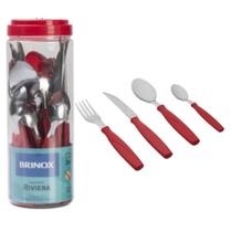 Faqueiro 24 Peças em Aço Inox Riviera Vermelho com Pote de Plástico Brinox - 6025/752 Faqueiro 24 Peças em Aço Inox Riviera Vermelho com Pote de Plástico Brinox - 6025/752