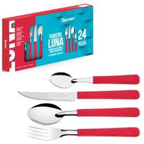Faqueiro 24 Peças Jogo De Talheres Luna Faca Garfo Colher Aço Inox - Cereja