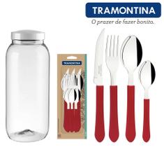 Faqueiro 24 Peças Jogo de Talheres Tramontina Leme Aço Inox Vermelho Com Pote Faqueiro 24 Peças Jogo de Talheres Tramontina Leme Aço Inox Vermelho Com Pote