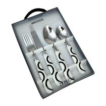 Faqueiro 24 Peças Minimalista Aço Inox Resina Branco e Preto Faqueiro 24 Peças Minimalista Aço Inox Resina Branco e Preto