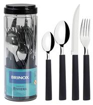 Faqueiro 24 Peças Riviera Preto Jogo De Talheres Completo Aço Inox