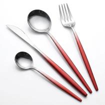 Faqueiro 24 Peças Slim Aço Inox Bicolor Vermelho Gradiente